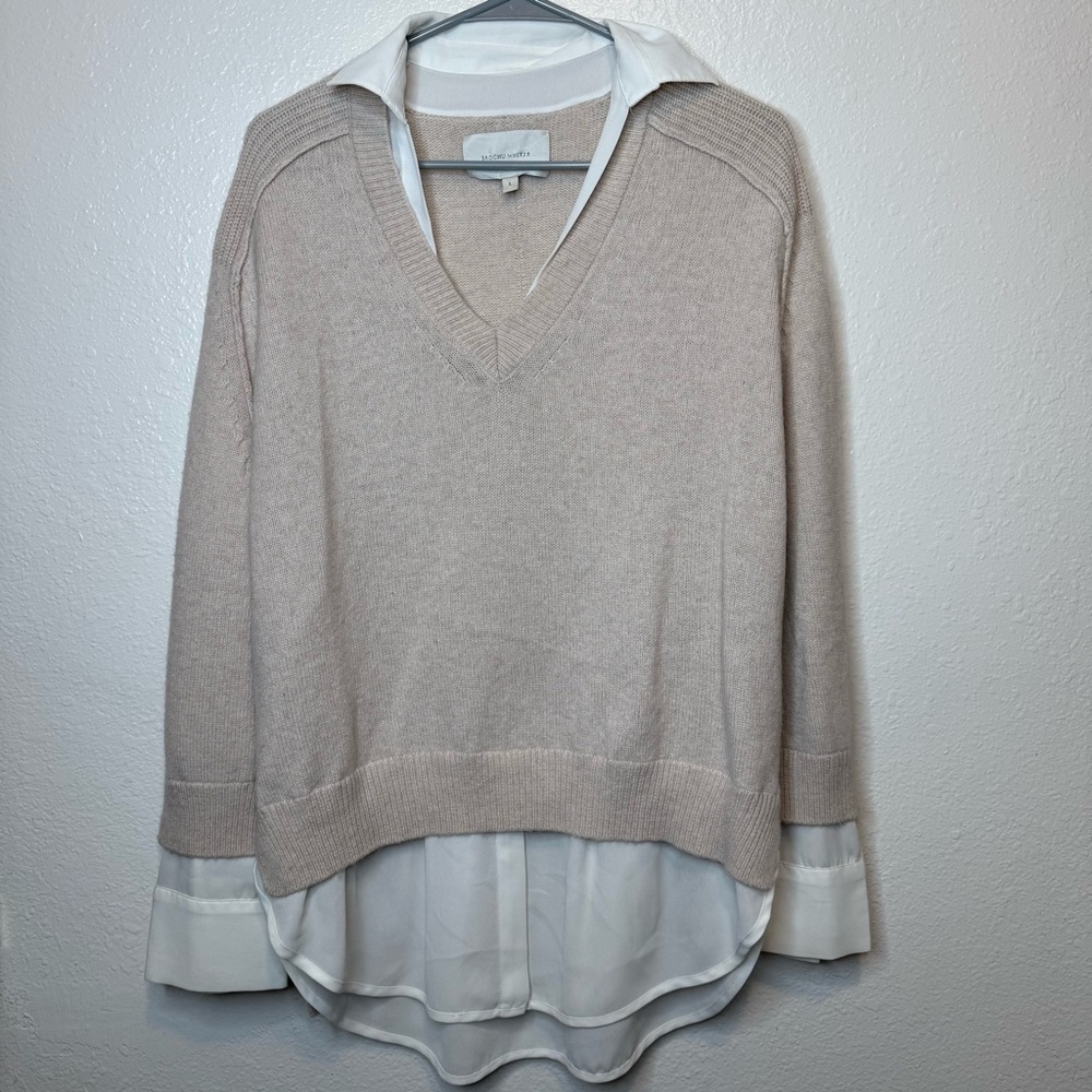 Brochu Walker Wool and Cashmere Blend The Layered Look V-Neck Sweater Size Large